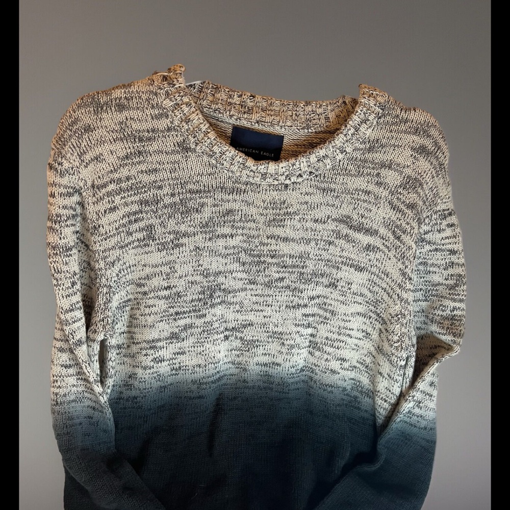 American eagle Men’s Preppy Collegiate Scholar Ombré 💯% Cotton Sweater Sz Med - Picture 10 of 13